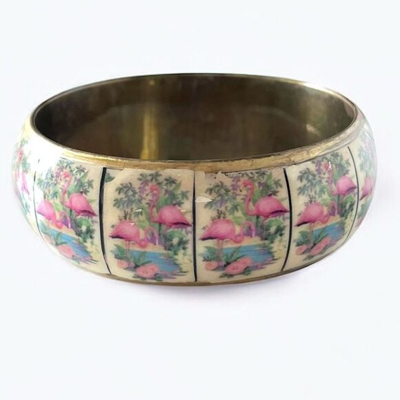 Vintage Chinese Flamingo Motif Bangle Bracelet - Picture 4 of 6